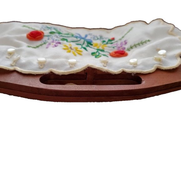 Vintage Boho Cottage Core Linen Floral Handmade Embroidered Top Handle Clutch - Picture 3 of 11